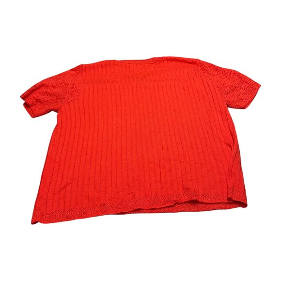 Alfred Dunner Sweater Women's L Red Lace Detail Short Sleeve Round Neck Pullover - Picture 2 of 7